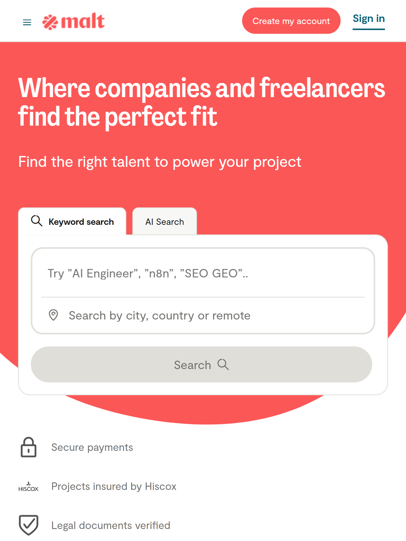 Malt freelance platform website on iPad