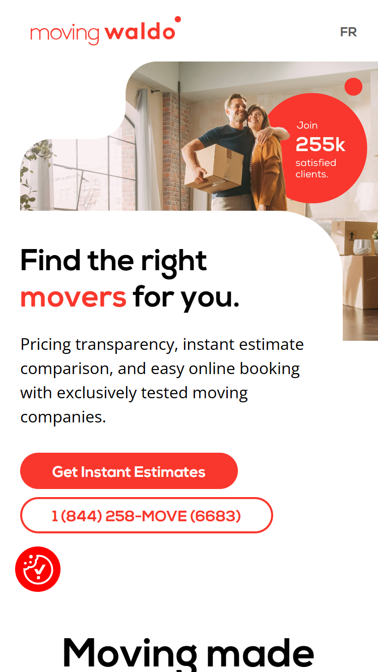 Moving company website design on iPhone