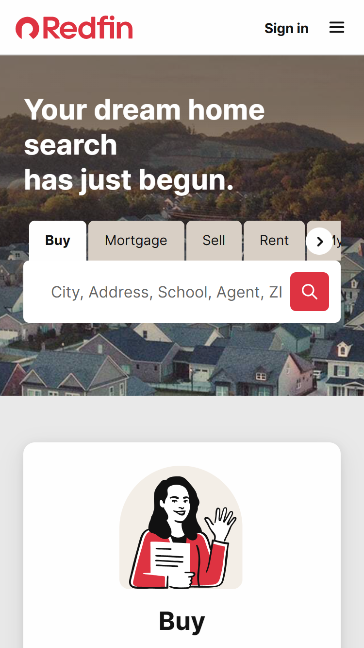 Redfin real estate website on iPhone