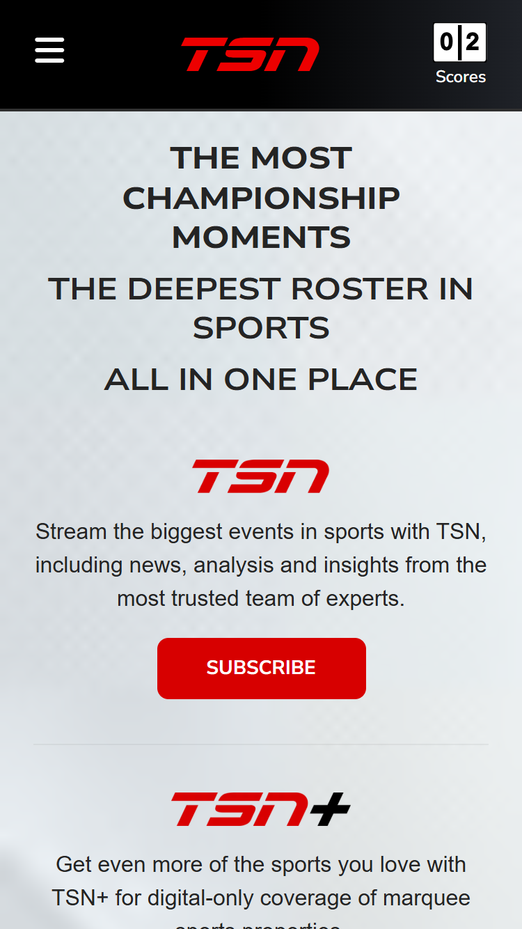 TSN sports media website on iPhone